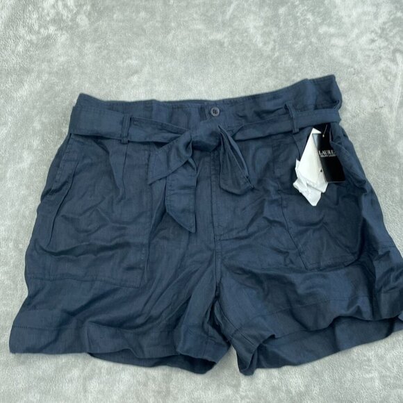 Lauren Ralph Lauren Pants - Lauren Ralph Lauren Womens Linen Shorts Size 18 Navy Belt & Pockets NWT 3795